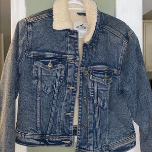 Hollister Denim Jacket with Cream Sherpa Collar